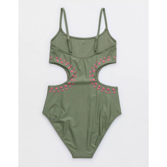 Aerie NWT Cut Out Full Coverage One Piece Swimsuit in Olive Fun - Picture 10 of 10